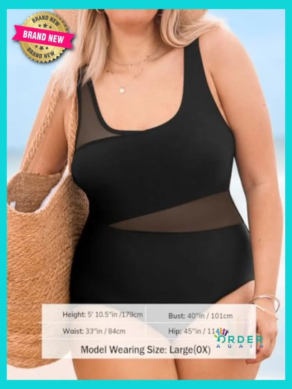 Plus Size One Piece Swimsuit Scoop Neck Adjustable Straps Mesh Swimwear